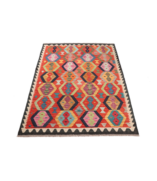 196x147 cm Handgeweven Traditionele Kelim Vloerkleed Wol Tapijt