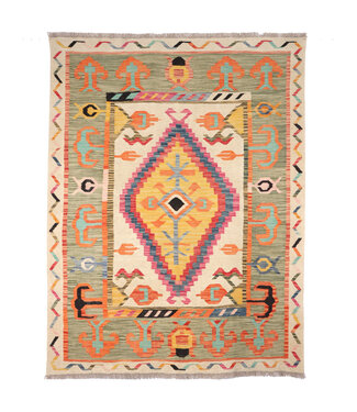 Kelimshop 199x155 cm Handgewebter Traditioneller Kelim Teppich Woll