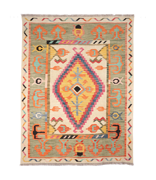 199x155 cm Handgewebter Traditioneller Kelim Teppich Woll