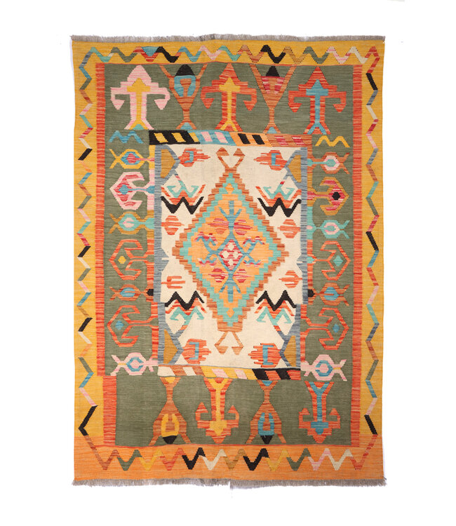 204x150 cm Handgewebter Traditioneller Kelim Teppich Woll