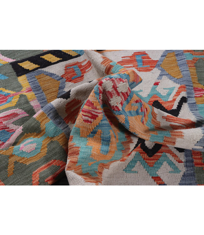 204x150 cm Handgeweven Traditionele Kelim Vloerkleed Wol Tapijt