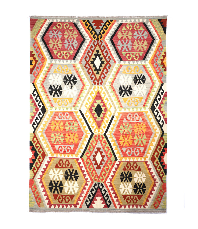 248x179 cm Handgeweven Traditionele Kelim Vloerkleed Wol Tapijt