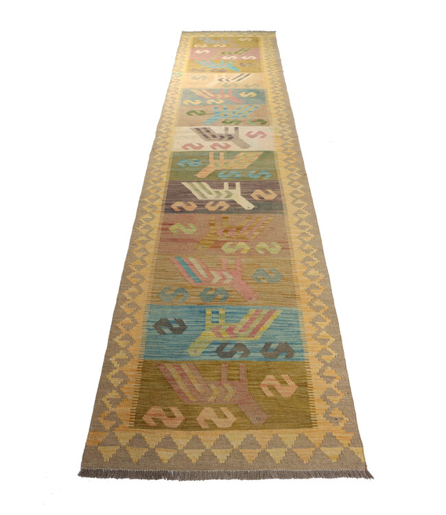 Kelim Kleed Loper 400x85 cm  Vloerkleed Tapijt Kelim Handgeweven
