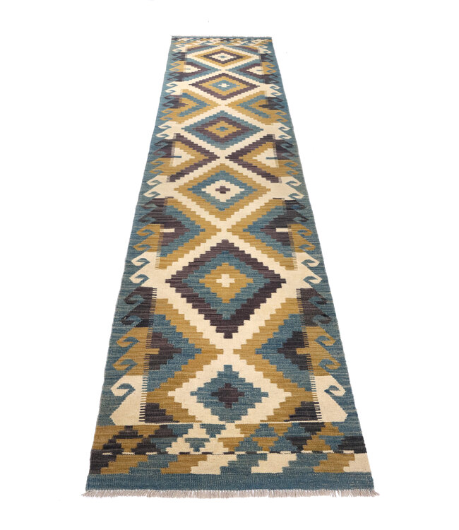 Kelim Kleed Loper 395x86 cm  Vloerkleed Tapijt Kelim Handgeweven