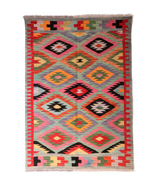 Kelimshop 175x123 cm Handgewebter Traditioneller Kelim Teppich Woll