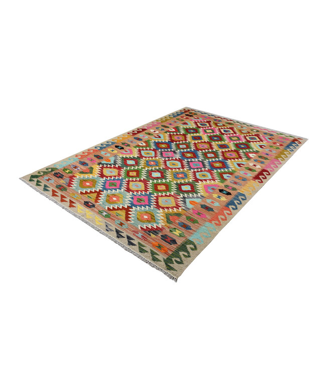 244x173 cm Handgeweven Traditionele Kelim Vloerkleed Wol Tapijt