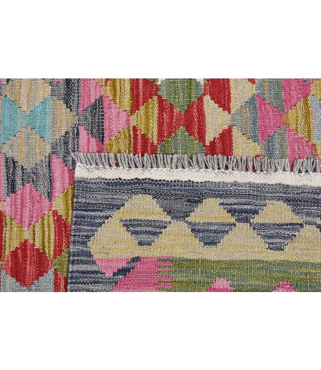 256x174 cm Handgeweven Traditionele Kelim Vloerkleed Wol Tapijt