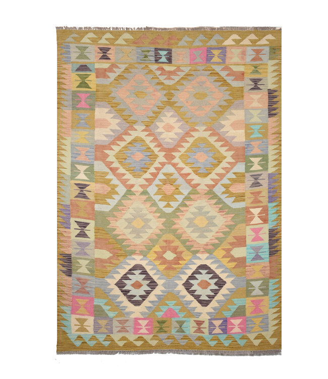 240x167 cm Handgeweven Traditionele Kelim Vloerkleed Wol Tapijt