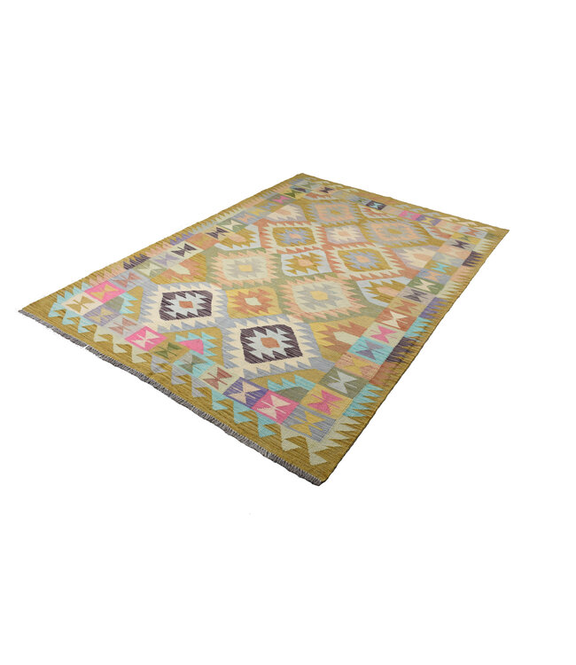 240x167 cm Handgeweven Traditionele Kelim Vloerkleed Wol Tapijt