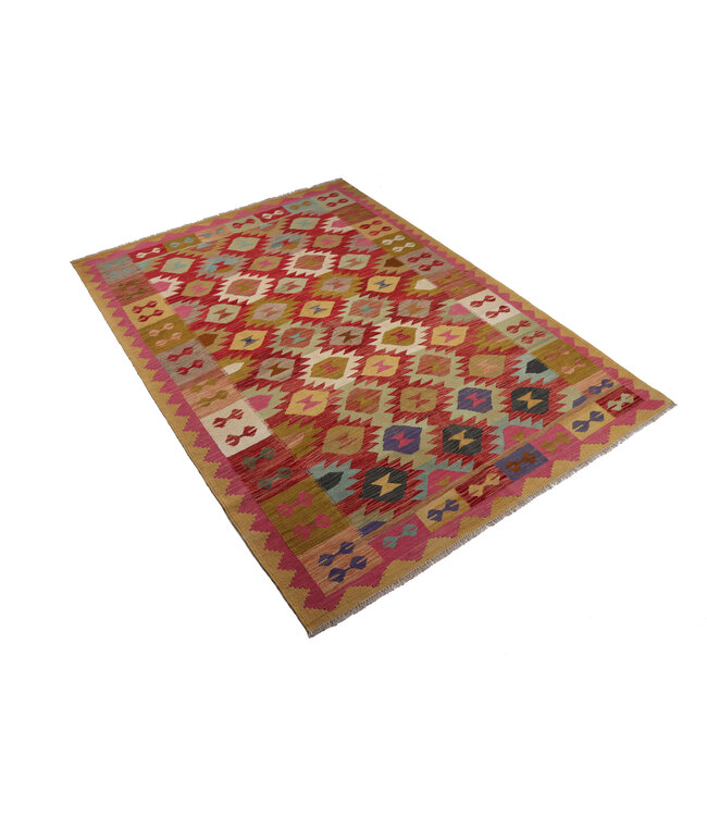 247x176 cm Handgeweven Traditionele Kelim Vloerkleed Wol Tapijt