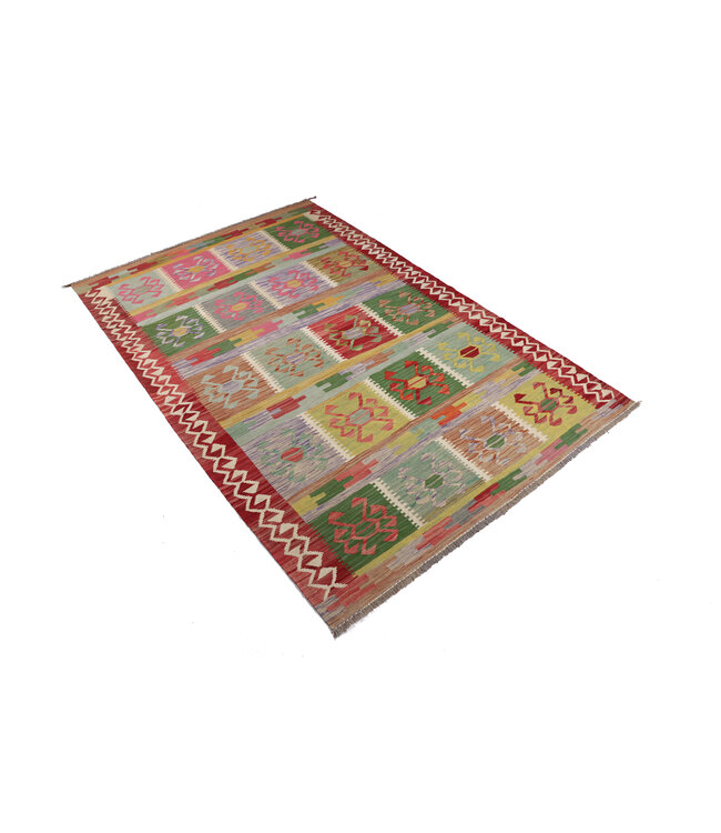 256x166 cm Handgeweven Traditionele Kelim Vloerkleed Wol Tapijt