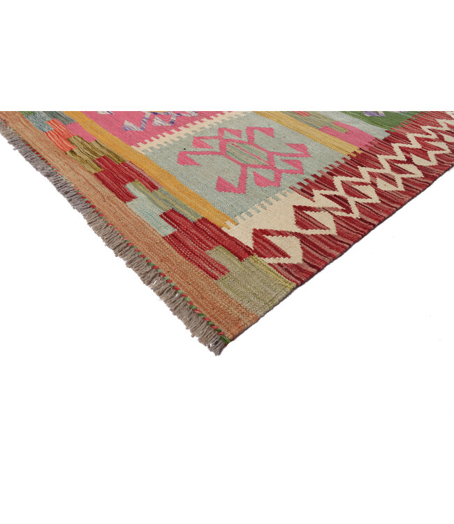 256x166 cm Handgeweven Traditionele Kelim Vloerkleed Wol Tapijt