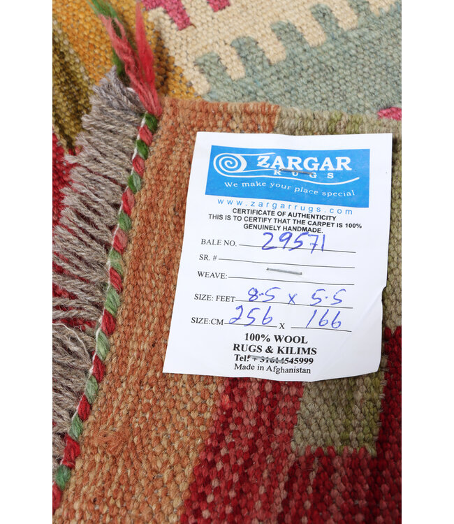 256x166 cm Handgeweven Traditionele Kelim Vloerkleed Wol Tapijt