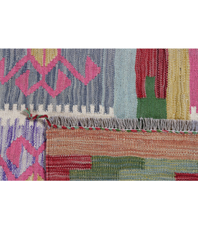 256x166 cm Handgeweven Traditionele Kelim Vloerkleed Wol Tapijt