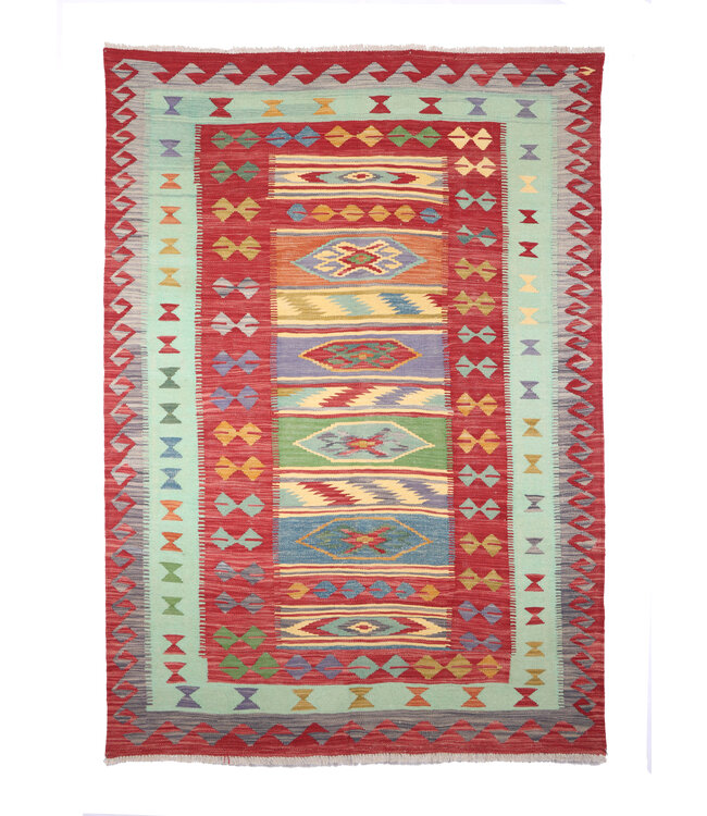 246x174 cm Handgeweven Traditionele Kelim Vloerkleed Wol Tapijt