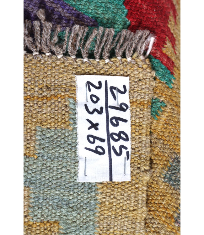 Kelim Kleed Loper 203x69 cm Vloerkleed Tapijt Kelim Handgeweven