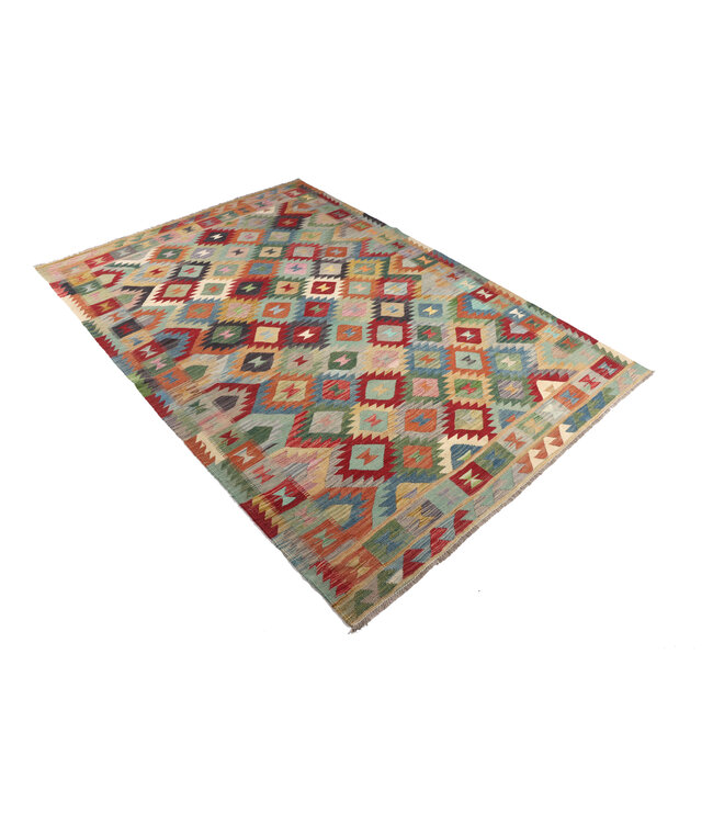 291x203 cm Handgeweven Traditionele Kelim Vloerkleed Wol Tapijt