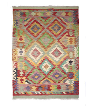 Kelimshop 202x154 cm Handgewebter Traditioneller Kelim Teppich Woll