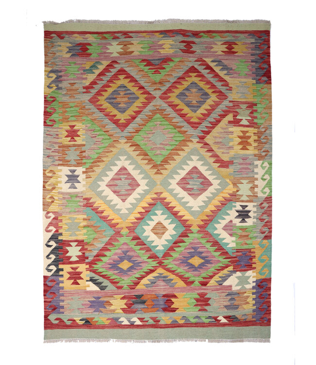 202x154 cm Handwoven Traditional Kelim Area Rug Wool Carpet