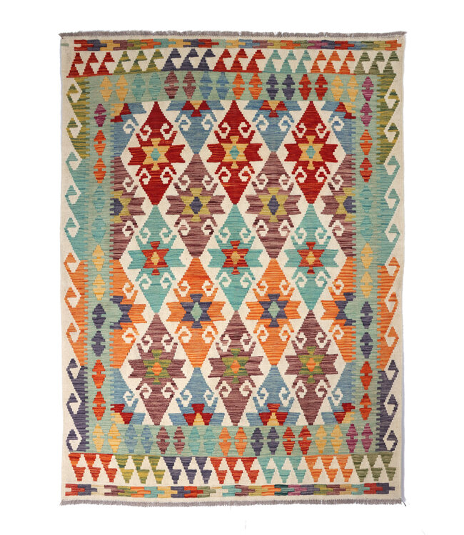 204x145 cm Handgewebter Traditioneller Kelim Teppich Woll