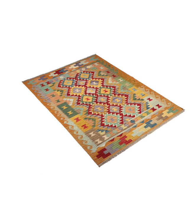 197x147 cm Handgeweven Traditionele Kelim Vloerkleed Wol Tapijt