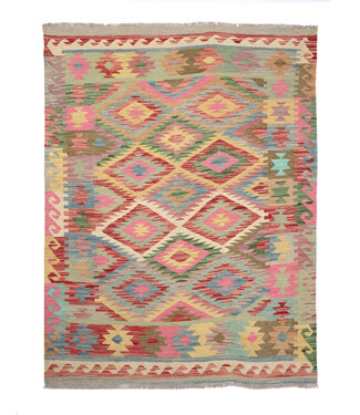 Kelimshop 204x157 cm Handgewebter Traditioneller Kelim Teppich Woll