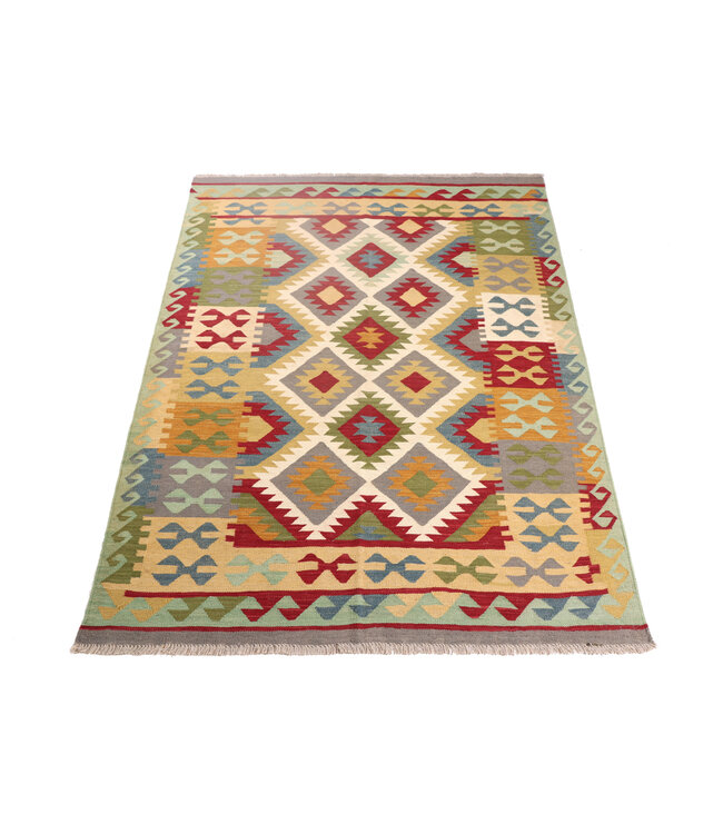 211x152 cm Handgeweven Traditionele Kelim Vloerkleed Wol Tapijt