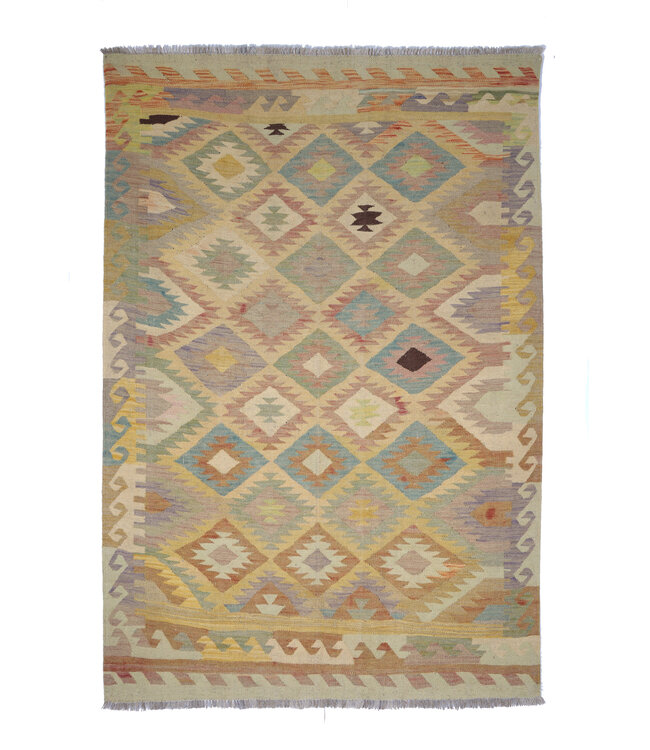 198x146 cm Handgewebter Traditioneller Kelim Teppich Woll