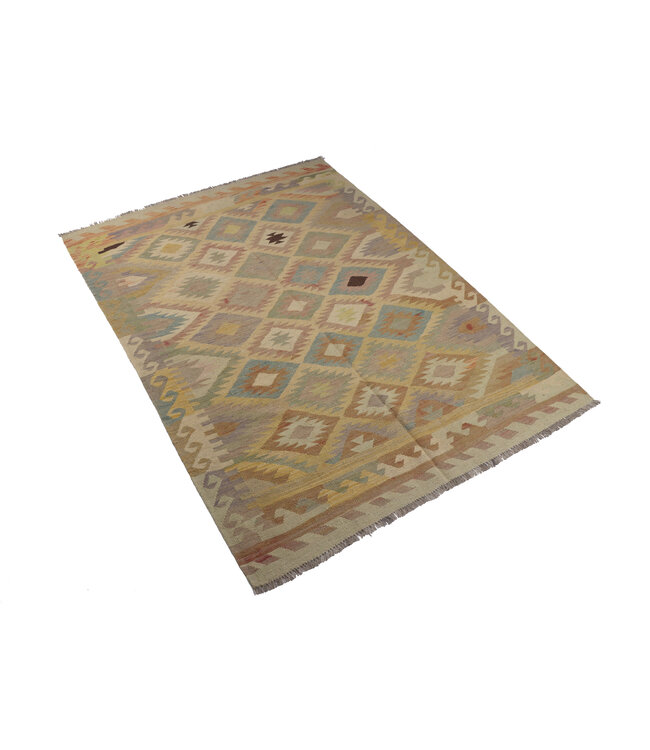 198x146 cm Handgeweven Traditionele Kelim Vloerkleed Wol Tapijt