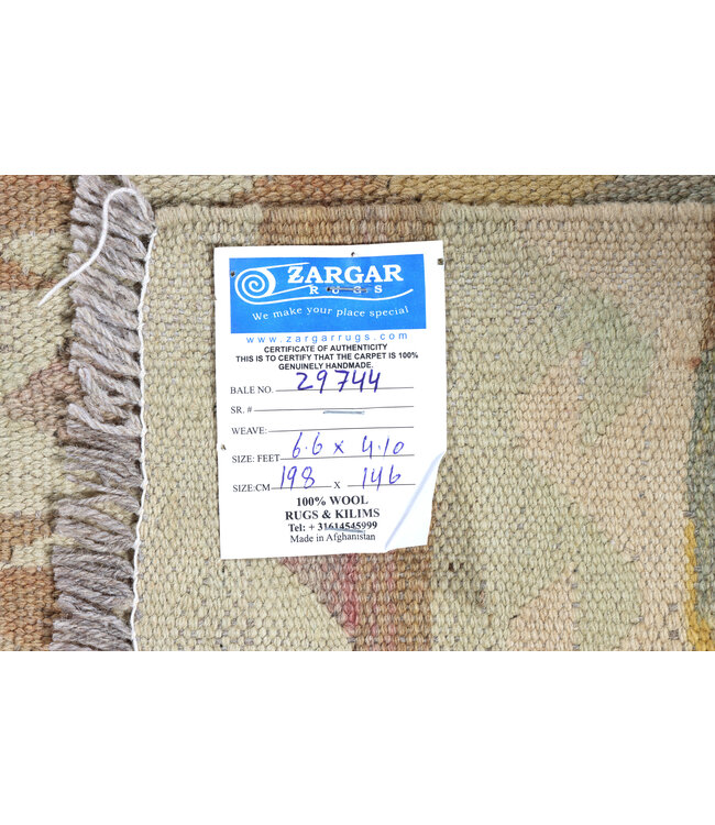 198x146 cm Handgeweven Traditionele Kelim Vloerkleed Wol Tapijt