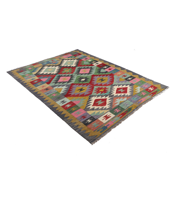 200x150 cm Handgeweven Traditionele Kelim Vloerkleed Wol Tapijt