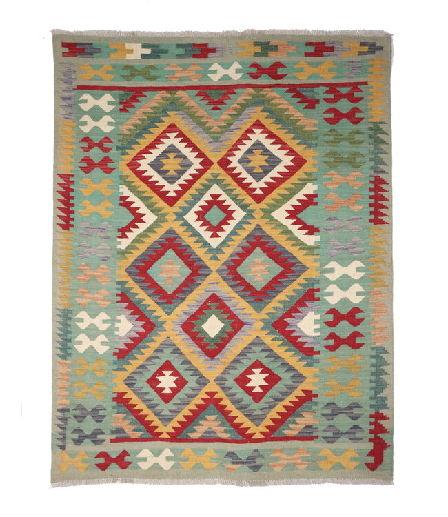 205x154 cm Handgeweven Traditionele Kelim Vloerkleed Wol Tapijt