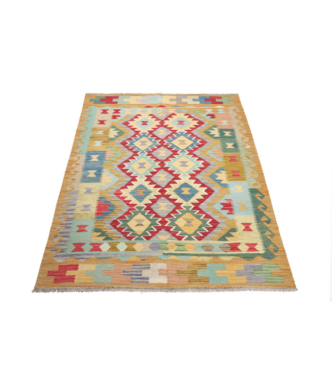 200x147 cm Handgeweven Traditionele Kelim Vloerkleed Wol Tapijt