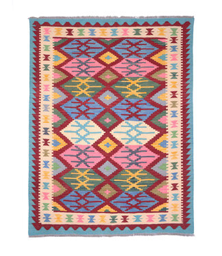 Kelimshop 202x150 cm Handgewebter Traditioneller Kelim Teppich Woll