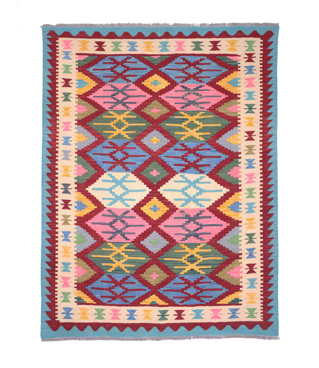 202x150 cm Handgeweven Traditionele Kelim Vloerkleed Wol Tapijt