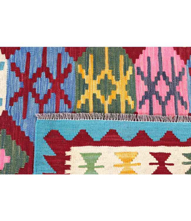 202x150 cm Handgeweven Traditionele Kelim Vloerkleed Wol Tapijt