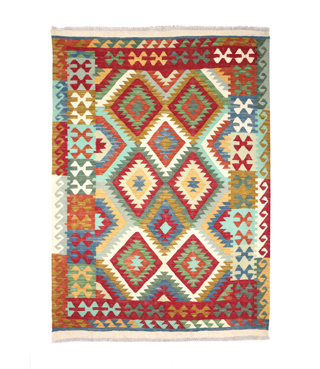 202x153 cm Handgewebter Traditioneller Kelim Teppich Woll