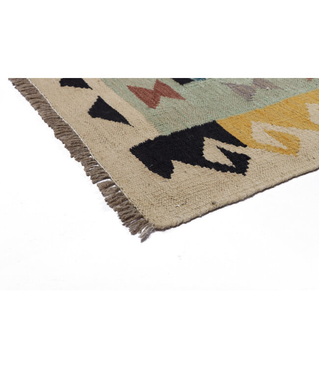 200x153 cm Handgeweven Traditionele Kelim Vloerkleed Wol Tapijt