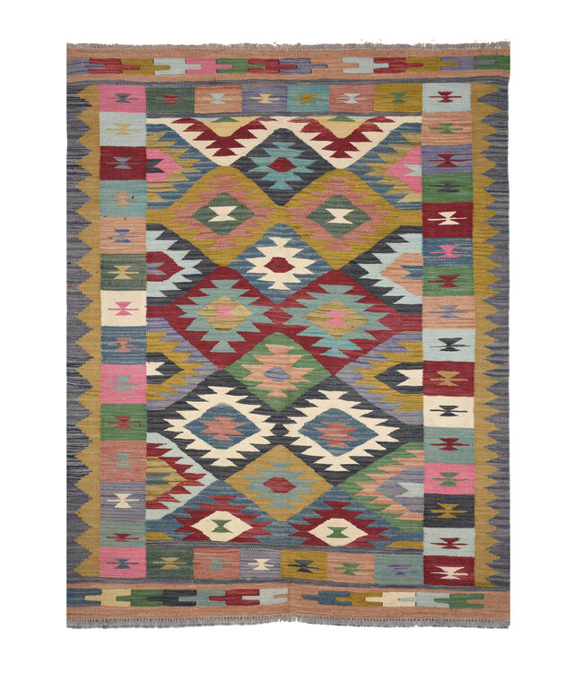 198x152 cm Handgewebter Traditioneller Kelim Teppich Woll