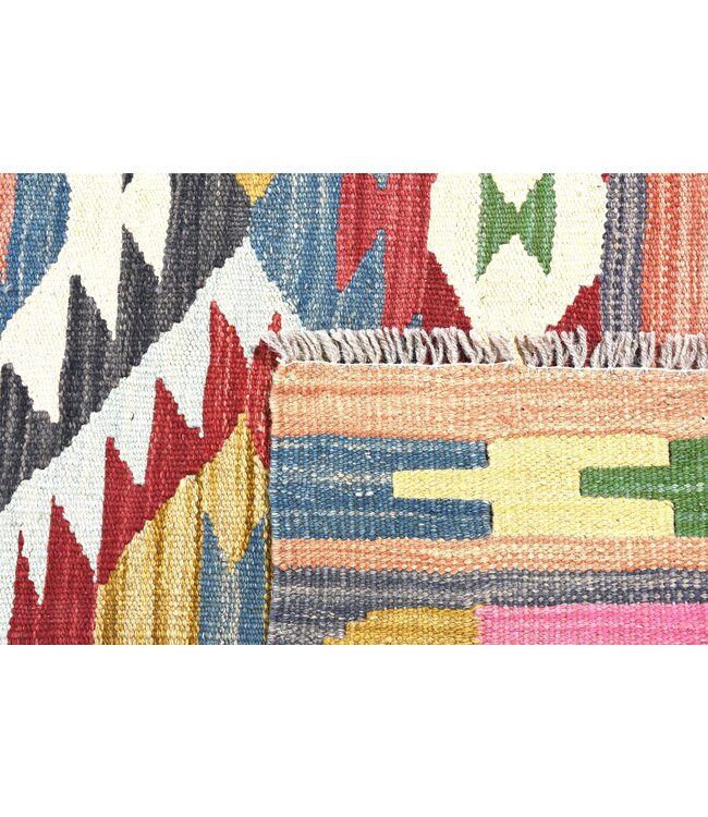 198x152 cm Handgeweven Traditionele Kelim Vloerkleed Wol Tapijt