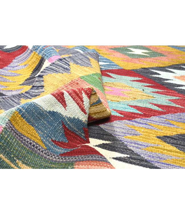 198x152 cm Handgeweven Traditionele Kelim Vloerkleed Wol Tapijt