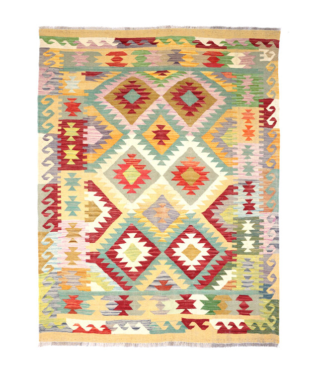 200x149  cm Handgeweven Traditionele Kelim Vloerkleed Wol Tapijt