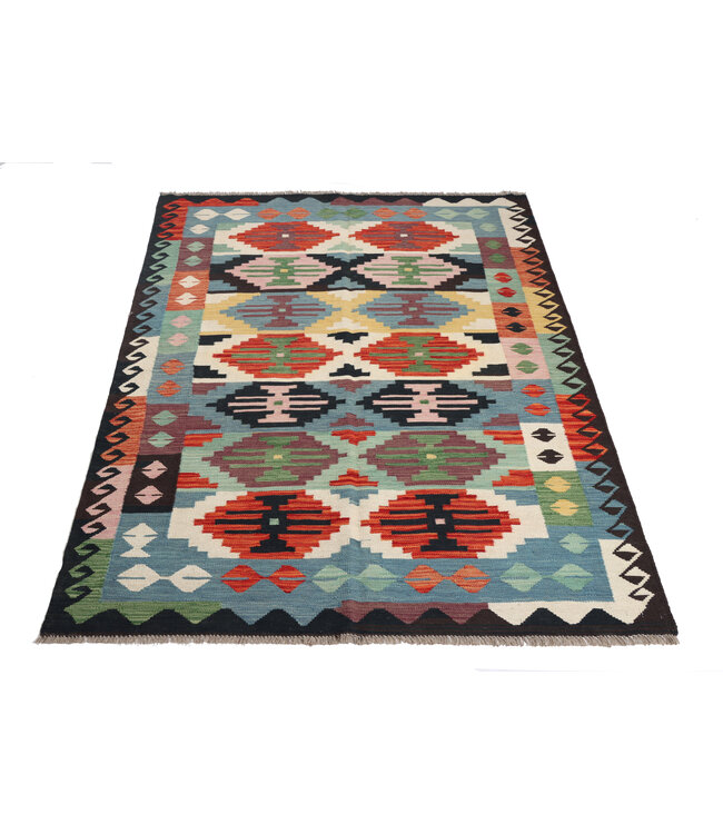 204x148  cm Handwoven Traditional Kelim Area Rug Wool Carpet