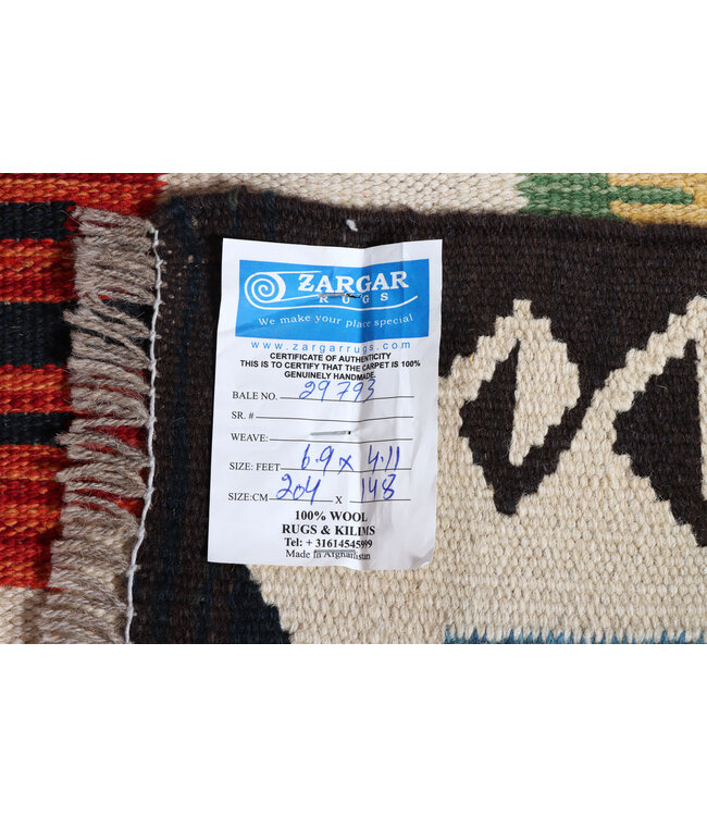 204x148  cm Handwoven Traditional Kelim Area Rug Wool Carpet