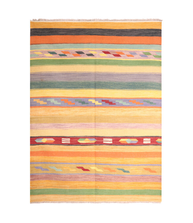 204x150 cm Handgeweven Moderne Oranje Wollen Kelim Tapijt