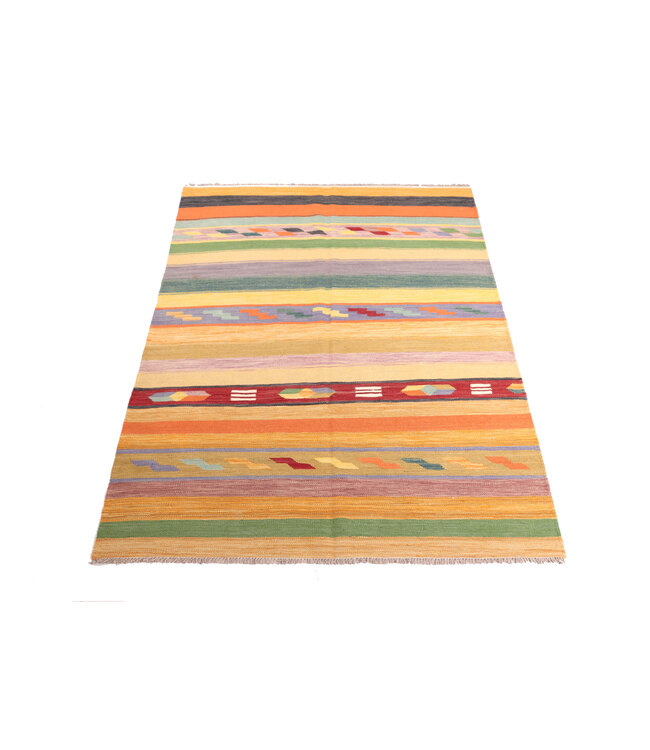 204x150 cm Handwoven Modern Orange Wool Kilim Rug