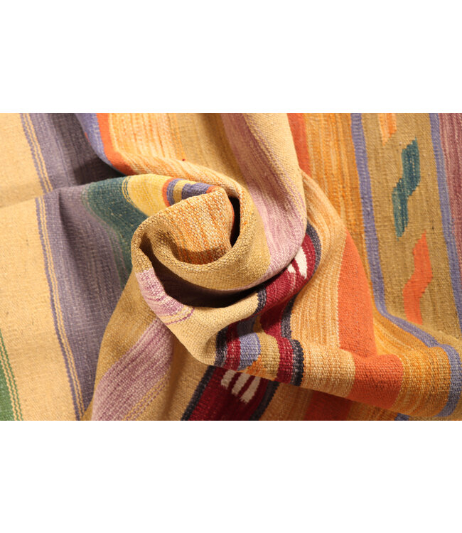 204x150 cm Handwoven Modern Orange Wool Kilim Rug