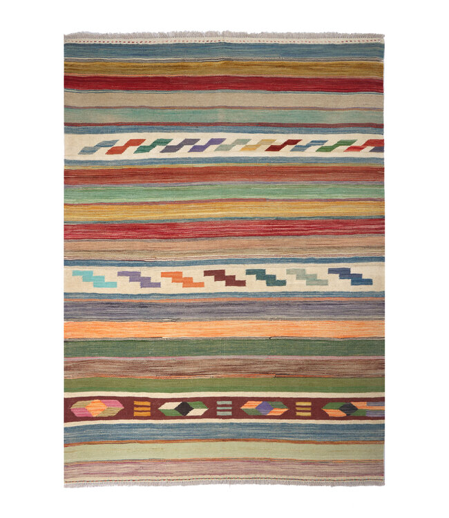 202x147 cm Handgeweven Moderne  Wollen Kelim Tapijt
