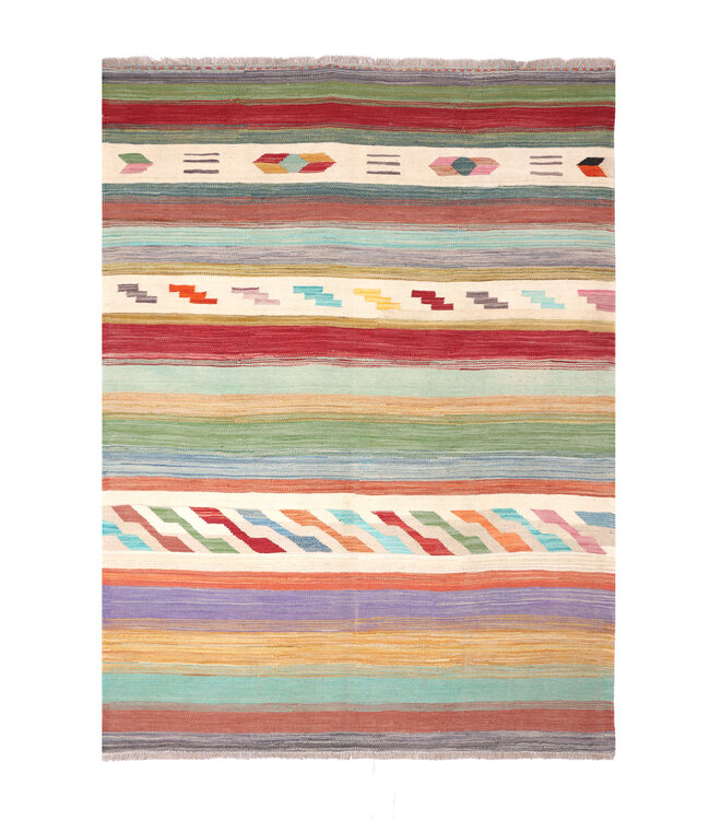 200x149  cm Handwoven Modern Orange Wool Kilim Rug
