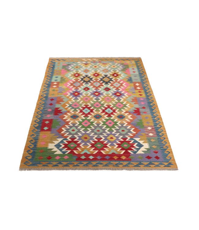 205x155 cm Handgeweven Traditionele Kelim Vloerkleed Wol Tapijt